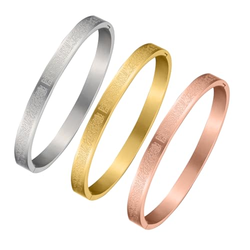 AYATUL KURSI Islamic Jewelry Bracelets Stainless Steel Openable Bangles Arabic Calligraphy Islamic Faith Gifts Messager Islamic Calligraphy Muslim Men Jewelry Bracelets Gift for Women - color: 1 Steel color 1 Gold 1 Rose gold