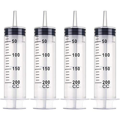 Frienda 4 Packs Syringes Without Needles,200 Ml | Large Plastic Measuring Tools for Food, Horse Care, Lab Dispensing, Graduated Markings, Reusable Multipurpose Applicators - size: 200 ml