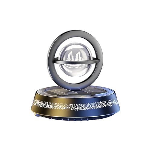 Solar-Powered Rotating Car Ornament with Quranic Ayat Al-Kursi & Tasmia Crystal Ball – Islamic Car Decor with Fragrance Diffuser and Walnut Wood Scent Plate