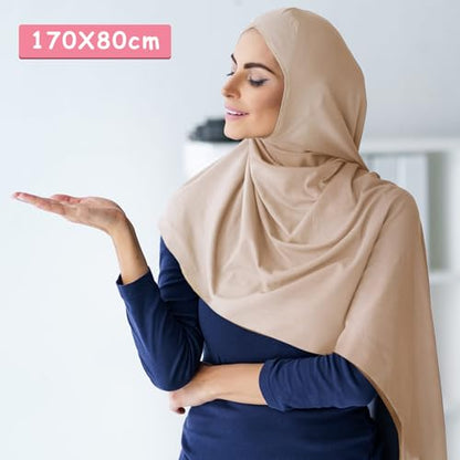 Handepo 2 Pcs Instant Hijab Jersey Hijab for Women Muslim Head Scarf Soft Lightweight Long Stretch Scarf Shawl Wrap - color: Beige, Khaki