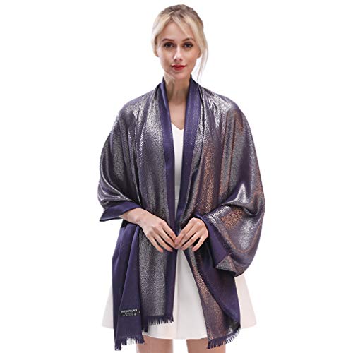 LMVERNA Women's Sparkling Metallic Soft Pashmina Shawls and Wraps Scarf in Solid Colors - color: Navy-silver