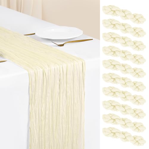 Showgeous 10 Pack Ivory Cheesecloth Table Runner, 17 x 108 Inches - color: Beige, size: 10 Pack