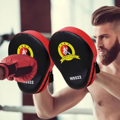 Punching Pads - High Density Foam Material, Strike Training Tool, Shock Absorbing Durable Kickboxing Mitts, Handheld Combat Practice | Thai Karate MMA for Home Gym Workout Exercise - color: Red