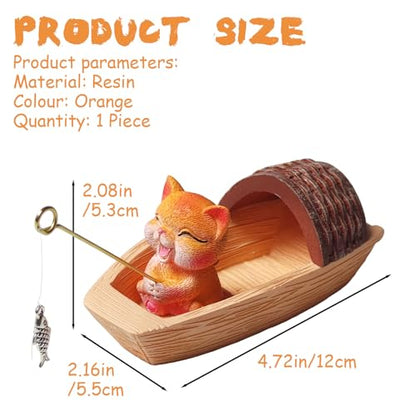 Floating Aquarium Decor, Resin Fishing Cat Fish Tank Decorations, Floating Boat Fish Tank Landscape Decoration, Cute Little Cat Aquarium Decoration for Betta,Guppy and Shrimp, 1 Piece