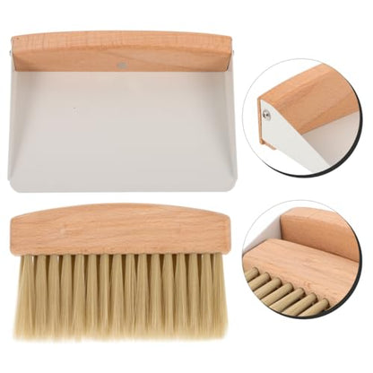Kids Window Cleaner Stainless Steel Cleaner Mini Dustpan and Brush Set Wood Small Metal Pan Natural Table Handy Brush for Sweeping Home Kitchen Car Office Storage Bin