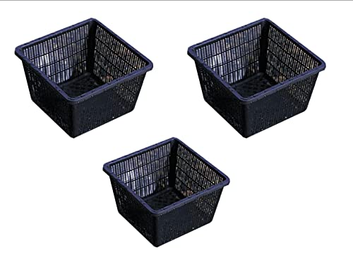 Pond H2o Square Plastic Mesh Plant Baskets for Large Aquatic Pond Plants, Planter Box Root Control Pots for Water Gardens, Aquaponics, Hydroponics 13 Inch (34cm) Wide, Value Pack of Three (3)