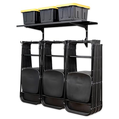 StoreYourBoard Chair Storage Rack with Storage Shelf – Folding Chair Rack for Home & Garage Organization, Chair Hangers for Folding, Beach, Patio & Camping Chairs, Heavy Duty Steel, Holds 300 lbs - style: Triple + Shelf