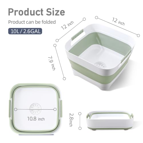 Collapsible Wash Basin for Baby Bottles - 2.4 Gallons Portable Wash Bin for RV Camping Sink, Space-Saving Dish Tub.Laundry & Utility Room Sinks (Green) - color: Green