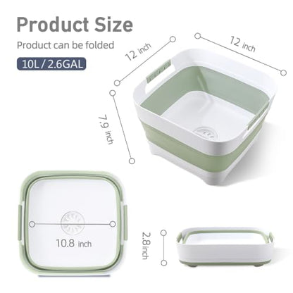 Collapsible Wash Basin for Baby Bottles - 2.4 Gallons Portable Wash Bin for RV Camping Sink, Space-Saving Dish Tub.Laundry & Utility Room Sinks (Green) - color: Green