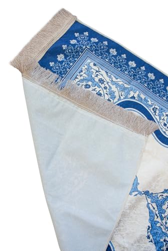ihvan online Muslim Prayer Rug with Portable Elegant Fabric Bag, Janamaz, Sajadah, Soft Islamic Prayers Rug, Islamic Gifts for Eid Ramadan, Travel Prayer Carpet Mat, Blue - color: Blue