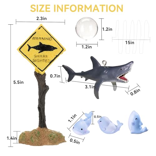 Piwe 5pcs Aquarium Shark Ornament Set Warning Sign Fish Tank Decor | shark themed aquarium ornaments for fish tank landscaping; underwater scene decor