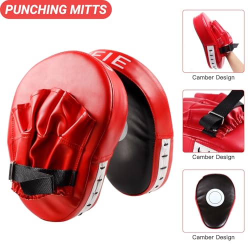 SEISSO Boxing Kick Pads Punching Mitts Curved,Kids Boxing Gloves,Leather Material Art Karate Pad Thai Hand Pad Focus Target Kickboxing Hand Target for Kicking Shield Training,Sparring,Dojo(5Pcs Set)