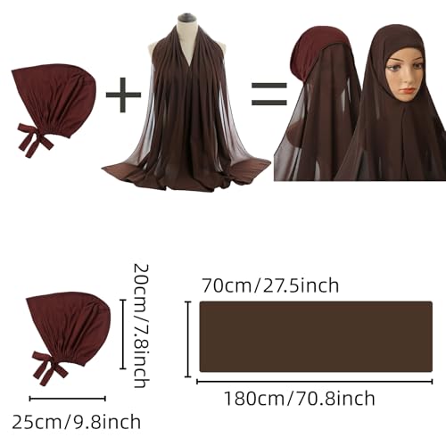 Yeieeo Instant Chiffon Hijab with Undercap (Tube or Bandage Cap), Breathable, no sweat buildup,Solid Chiffon Head Wraps - color: Coffee
