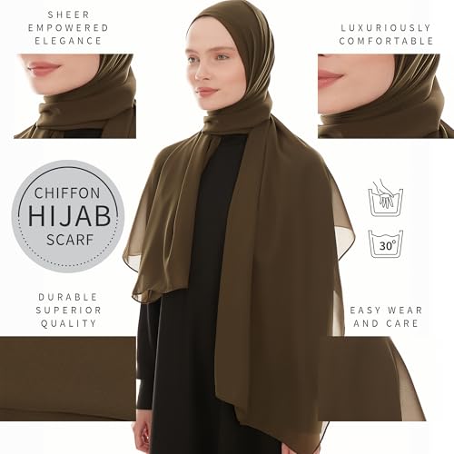 Chiffon Hijab Scarf for Women - Chiffon Hijab Muslim Headscarf Shawl - Soft Fashion Scarf Muslim Headscarf Shawl - color: Khaki