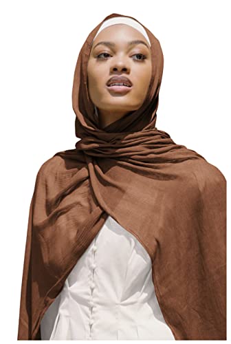 Txameru Hijab Scarf for Women - Muslim Rayon Crinkle With Fringe Edge - color: Potters Clay