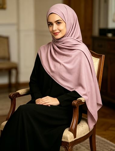 Lina & Lily Non-see-through Premium Jersey Maxi Hijab Head Scarf Wrap for Muslim Women - color: Dusty Pink