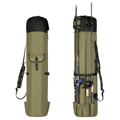 Fishing Pole Bag Rod Case, Folding Fishing Pole Bag Fishing Gear | 900D Oxford Fabric Fishing Pole Case, Large Capacity, Holds 5 Fishing Poles with Reels, Lightweight Fishing Gifts for Men Boy - color: Green