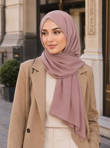 Women’s Chiffon Hijab Scarf - Heavyweight Solid Color Shawl & Wrap, Soft Breathable Headwrap for All Seasons - color: Mcgjxfs2604-rosybrown