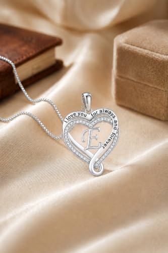 Heart Initial Necklace for Women Double Heart Letters Necklaces - color: F