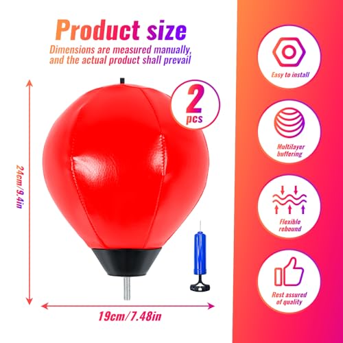 2 Boxing Speed Ball Universal 8mm Screw Replaceable Spare Sandbag with Ball Pump for Dynamic and Enduring Training Sessions（Red）