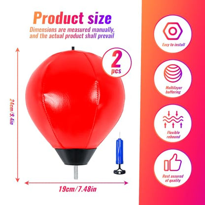 2 Boxing Speed Ball Universal 8mm Screw Replaceable Spare Sandbag with Ball Pump for Dynamic and Enduring Training Sessions（Red）