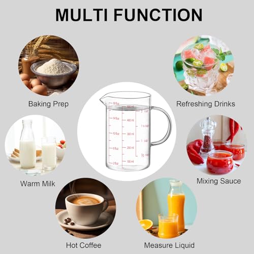 Luvan 18OZ/500ML Glass Measuring Cup, 2 Cup Glass Measuring Cups With 3 Scales (Ml/Oz/Cup), High Borosilicate Measuring Cup With Handle and V-Shaped Spout, Dishwasher/Freezer/Microwave Safe - color: 18Oz/2Cups/0.5L