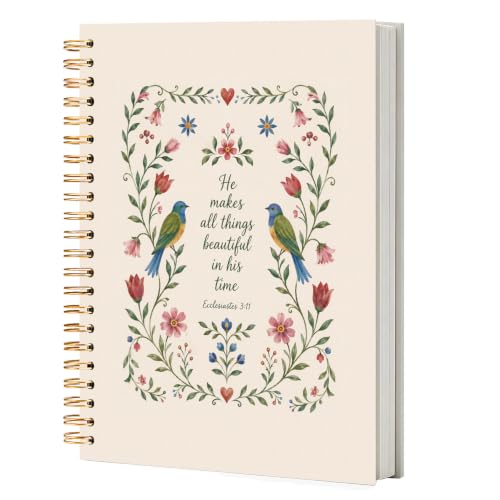 NATSUNO Floral Bird Christian Spiral Notebook Journal 5.5x8.3in - color: White Floral Bird Christian