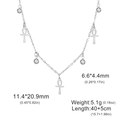 Ankh Cross Y Necklace Key of Life Eye of Horus Pendant Cartouche Long Chain Protection African Coptic Amulet Ancient Egyptian Religious Jewelry Gift for Women Men - color: Gemstone Ankh Cross silver