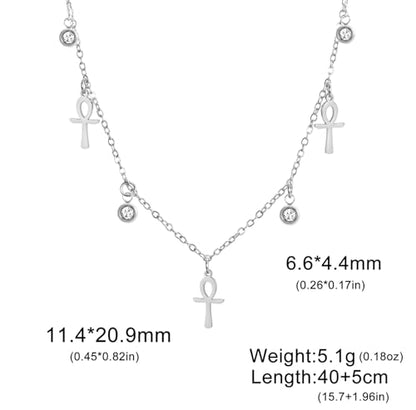 Ankh Cross Y Necklace Key of Life Eye of Horus Pendant Cartouche Long Chain Protection African Coptic Amulet Ancient Egyptian Religious Jewelry Gift for Women Men - color: Gemstone Ankh Cross silver