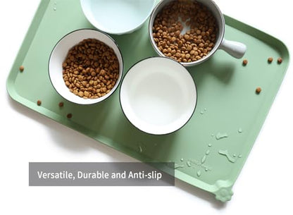 Hoki Found L Silicone Non Slip Pet Dog Cat Bowl Mats - Placemat, Feeding Mat - Waterproof for Carpet - Jade - color: Jade, size: 22" x 14"