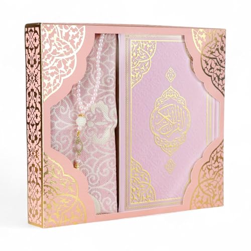 FURKAN Thermo Leather Quran Pink, Prayer Rug and Prayer Beads, Zuhre Gift Box - Pink - color: Pink