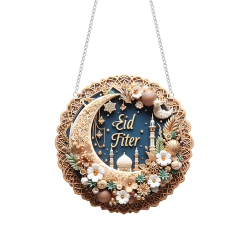 Eid Al Adha Door Sign Acrylic Hanging Signs, 2D Moon Star Hanging Pendant Ramadan Decoration Islamic Decor for Home Porch Farmhouse Front Door Wall - color: colorful 2