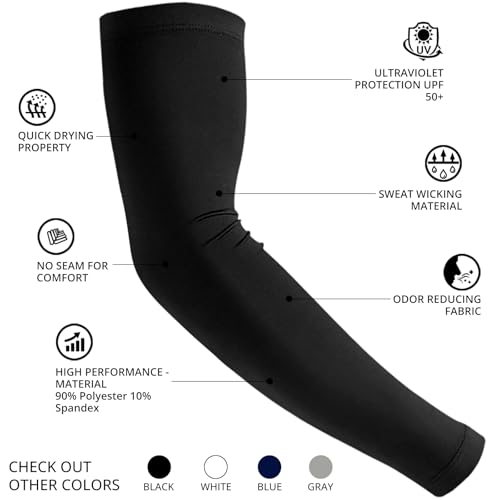 Arm Sleeves for Men and Women Compression UV Sun Protection Tattoo Cover Up Baseball Basketball Football Golf Running - color: Black