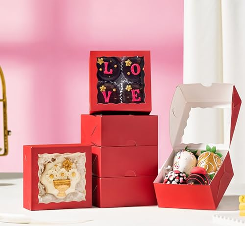 80Pack 4x4x2 Bakery Treat boxes Cookies Boxes Mini Baking Boxes for Cake, Pie,Cinnamon Roll Treat,Chocolate Truffle Packing Party Wedding Favor - color: Red