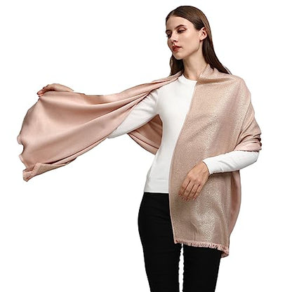 LMVERNA Women's Sparkling Metallic Soft Pashmina Shawls and Wraps Scarf in Solid Colors - color: Champagne-gold
