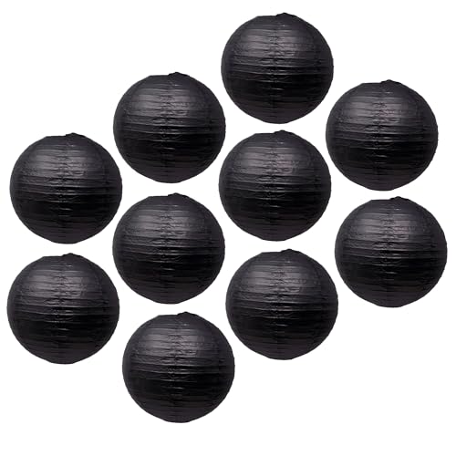Mudra Crafts 12 Inch Round Chinese Black Paper Lanterns Hanging Decor - color: Black, size: 12 Inches