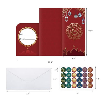 Fancy Land 이드 무바라크 인사말 카드 봉투 포함 금박 이드 머니 홀더 카드 라마단 EID 종교 카드 파티 선물 18개