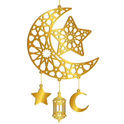 Ramadan Decoration for Home Acrylic Ramadan Door Wreath Ramadan Mubarak Islamic Wall Decor Hollow Moon and Star Front Door Wall Signs, Muslim Sign Eid Mubarak Kareem Ornaments Hanging for Home Party - color: Star