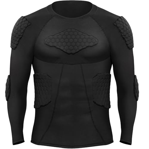 Zicac Men's Sports Shock Rash Guard Compression Padded Shirt Soccer Basketball Protective Gear Chest Rib Guards - color: Black Long Sleeve, size: Medium