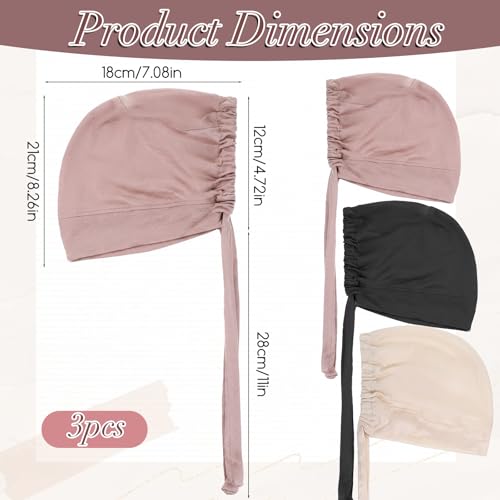 3 Pcs Cotton Hijab Undercaps for Women, Hijab Caps Comfortable Islamic Muslim Under Hijabs Cap Inner Under Scarf Hijabs for Women Muslim
