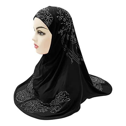 SIQITECHNO Elegant Hijab for Women Muslim Turban Scarf Islamic Headscarf Muslimah Turban Arabian Headwear Eid Scarf Shawl - color: Black