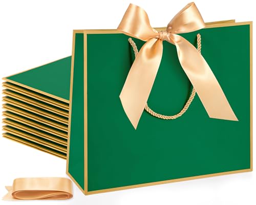 Silkfly 12 Pcs Paper Gift Bags with Handles & Bow Ribbon, Dark Green - color: Dark Green