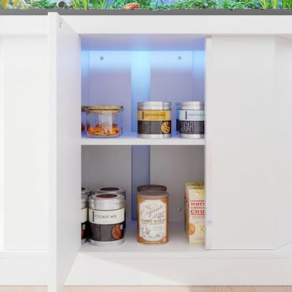55-75 Gallon Aquarium Stand with Power Outlet (4 AC & 2 USB), Heavy Duty Fish Tank Stand with Sliding Barn Doors, Storage Cabinet for Turtle Tank & Reptile Terrarium, 880LBS (White) - color: White