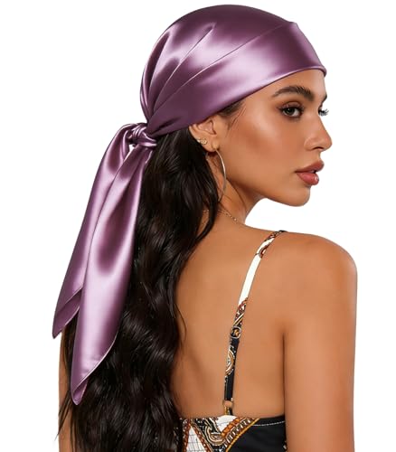 Sumolux Head Hair Scarf for Women 35" Like Satin Silk Scarf Hair Wrapping Night Bandana Large Square Scarves - color: A Solid Rose Purple