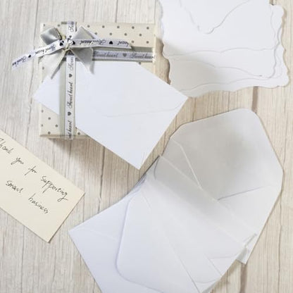 100 Pack Mini Envelopes with Blank Note Cards, White | 4 x 2.7 Inches, Self-Adhesive, Small Business Card Size - color: White-White