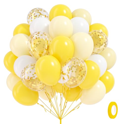 60pcs Yellow and White Balloons 12inch with Pastel Yellow White Gold Confetti Balloons for Bee Lemon Wedding Baby Shower Birthday Party Decorations - color: Pastel Yellow