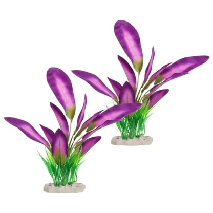 DIVINA VITAE Silk Aquarium Plants,Artificial Aquatic Water Grass Decoration | 2Pcs, for Betta Fish Tank, 10 Inch Tall, Purple