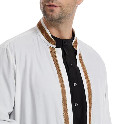 Thobe for Men Abaya Islamic Clothing Loose Long Sleeve Muslim Kaftan Open Front Dubai Arabic Robe Prayer Costume - color: White, size: Small