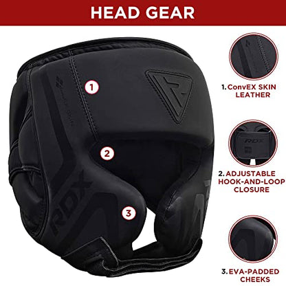 RDX Boxing Headgear Sparring Grappling, Maya Hide Leather, Head Gear for MMA Muay Thai Kickboxing Training, Multi Layered Padding, Taekwondo Martial Arts BJJ Wrestling Karate, Black - size: Medium