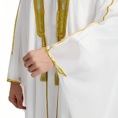 Men's Kaftan - Muslim Robe Thobe Caftan - color: White and Yellow Gold, size: Large